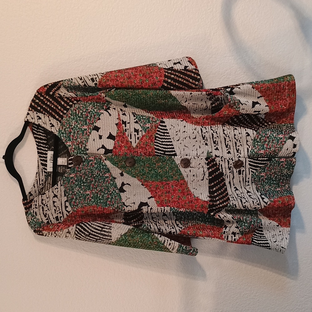 Joseph Ribkoff Multicolor Knit Button Up Blouse Tunic Abstract Art Deco …